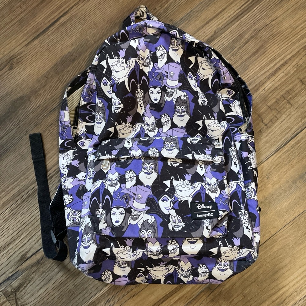 Loungefly Disney Villains Pattern Backpack in Purple, Black & Cream